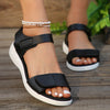 Stylish Women's Low Heel Beach Sandals in White, Black, and Brown - Size 36-43 - Velcro Fastening - PU Material - Rubber Sole