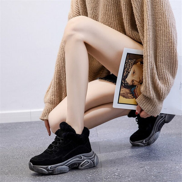 Cozy Winter Women's Thermal Leather Shoes in Black and Khaki