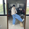 Vintage-Inspired Embroidered Wide Leg Jeans in Washed Black and Blue - Women's Fashion Jeans