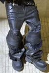 Vintage-Inspired Leather Trousers with Locomotive Design on Black - Small, Medium, Large Sizes - Winter Fashion Trend