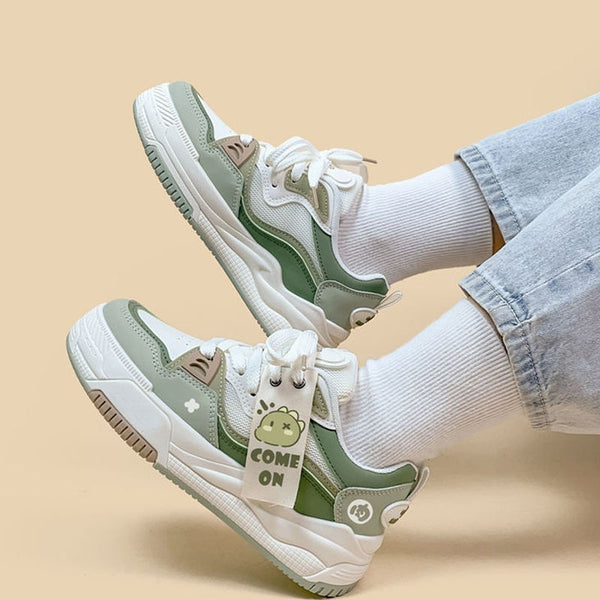 Chic Green Dad-Style Women's Platform Sneakers, Breathable & Stylish Shoes for Adults