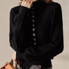 Chic Patchwork Knitted Cardigan in Retro Elegance Style, Gray and Black Sweater with Stand-up Collar