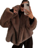 Stylish Women's Plush Polyester Coat in Deep Brown - Long Sleeve Winter Jacket Inspired by Japanese & Korean Fashion Trends