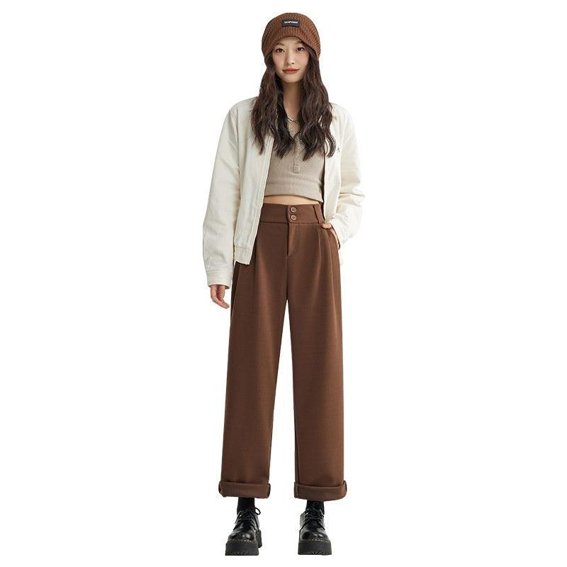 Straight Woolen Wide Leg Pants