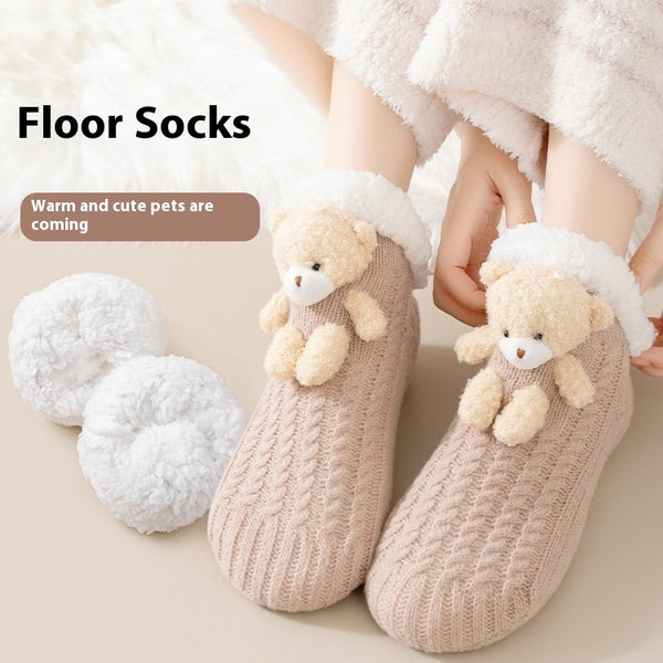 Women's Winter Warm Lambswool Lined Socks - Cartoon Pattern, Pink, Black, Gray, Khaki. Snug Short Tube Style, Cute & Stylish.