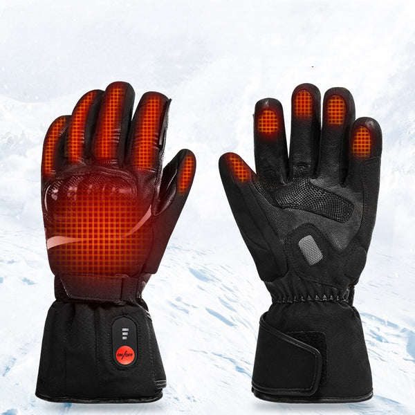 Heated Leather Motorcycle Gloves with Extended Battery Life - Black, Chic, Winter Riding Gear - 45°C to 65°C Temp Range - Unisex - Long-lasting Warmth