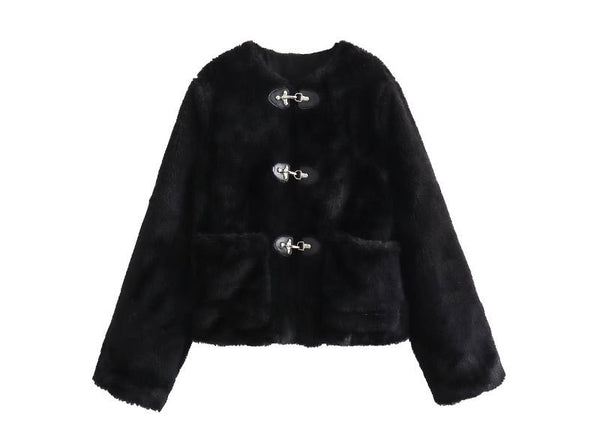 Cosy Plush Zippered Women's Coat in European & American Styles, Teddy Plush Polyester Fabric, Winter Warmth & Style