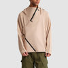 Unisex Diagonal Zipper Hooded Coat in Black or Apricot - Stylish & Warm