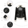 Women's Elegant Fleece Leather Jacket with Fur Collar in Sapphire Blue