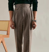 Classic Double-Pleated Business Casual Trousers in Brown Gray Khaki - Polyester Wool Blend - Men's Fashion Style