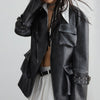Chic Faux Leather Jacket with 3D Pockets in Retro Colors - Fashionable Women's Outerwear in Classic Black