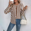 Elegant Striped V-Neck Cardigan in Rich Brown - Long Sleeve, Loose Fit, Polyester Fiber - Women's Winter Fashion