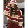 Women's Striped Knitwear - Loose Fit Sweater with Flying Sleeves, Urban Style, Acrylic Fiber - Retro Design - S to XL Sizes