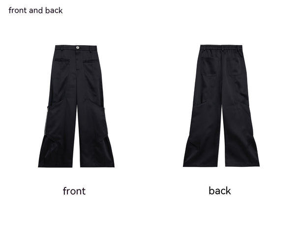 Tailored Loose-Fit Zip Suit Pants in High Industry Fashion - Polyester Cotton Blend - Solid Color - Office & Leisure - Flared Finish