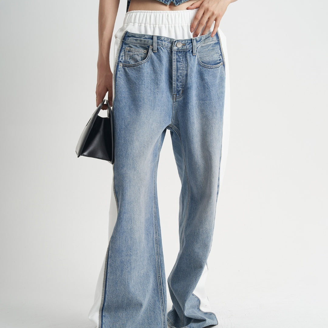 Women's Patchwork Jeans High Waist Loose Trousers