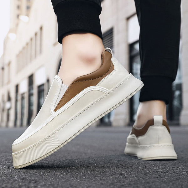 Trendy Men's Low-Top White Sneakers by Tide Brand, Casual Fashion Shoes, White Low-Top Men's Sneakers with Microfiber Lining