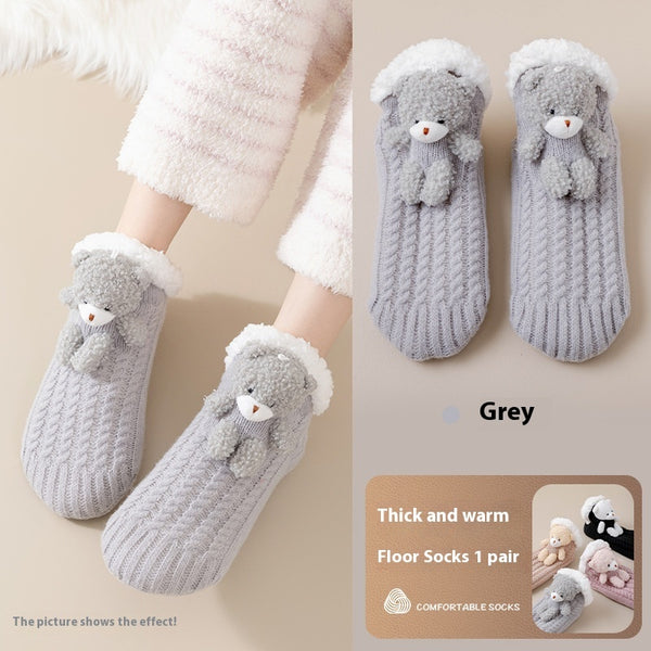 Women's Winter Warm Lambswool Lined Thick Socks in Pink, Black, Gray, Khaki - Cartoon Pattern Design - Cute & Warm Fleece Socks