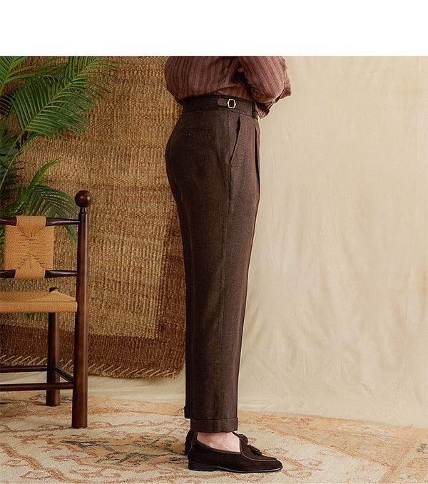 High-Waist Men's Casual Pants in Lyocell Cotton Blend, Khaki/Brown, Lightweight & Breathable, Urban Style Fashion - Sizes 29 to 36