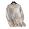 Autumn Color Block Plaid Pullover Sweater - Khaki, Green - Women's Slim-fit Style
