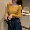 Women's Square Neck Knitted Top in Various Colors - Free Size Cozy Sweater - Chic Pullover with Square Collar for Women's Fashion.