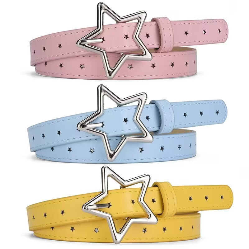 Children's Five-pointed Star Alloy Buckle Women's Belt Full Hole Dress Jeans Belt Female