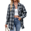 Women's Loose Plaid Shirt in Casual Style - Polyester Fabric - Trendy Fashion - Various Sizes - Collaged Detailing