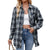 Women's Loose Plaid Shirt in Casual Style - Polyester Fabric - Trendy Fashion - Various Sizes - Collaged Detailing