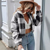 Women's Black Striped & Plaid Short Coat - Casual & Versatile Outerwear