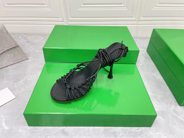 Luxurious Sheepskin High Heel Sandals - Lace-up Stiletto Style in Black, White, Apricot, and More - Genuine Leather and Comfortable Fit