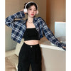 Trendy High-Waist Sunscreen Plaid Shirt Coat in Blue and Black Plaid - Versatile and Stylish Urban-Style Coat for Women