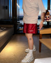Vintage-Style Casual Shorts in Wine Red and Black - Classic Loose Fit Retro Shorts for Men and Women