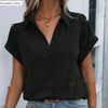 Elegant Women's Short-Sleeve Buttoned Shirt, Lapel Collar, Casual Wear - Asian Sizes, Color Variation, Women's Fashion.