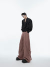 Chic Double-Layer Suit Pants with Metal Button Detail, Full-Length, Loose Fit - Asian Size Men's Pants