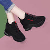 Women's Air Cushion Sports Shoes with Height Increasing Insole in Black and White - Wedge Heels, Fly Woven Mesh, Lace-Up Design, Size 35-40