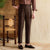 High-Waist Men's Casual Pants in Lyocell Cotton Blend, Khaki and Brown, Lightweight Tapered Trousers