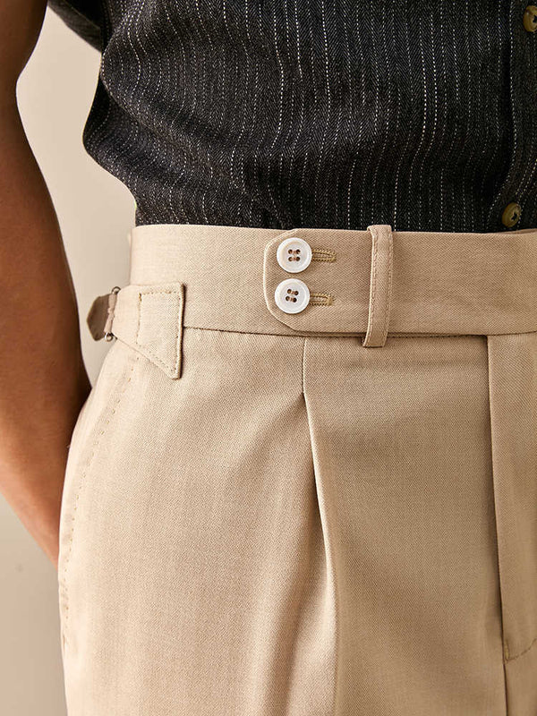 Modern Men's Slim Belted Casual Business Pants in Polyester - Non-Iron Professional Wear for Men's Fashion