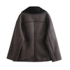 Women's Retro-Inspired Padded Jacket in Dark Brown with Artistic Splicing - Premium Artificial Fur and Leather Blend - Sizes S to L.