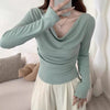 Chic One-Shoulder Women’s Top, Long Sleeve, Cold-Shoulder Style in Polyester Fabric - Stylish and Versatile Fall Fashion Piece