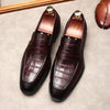 Elegant Men's Genuine Leather Business Shoes with Crocodile Pattern - Black, Brown-Red, or Brown-Yellow - Medium Heel - Stylish & Comfortable