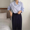 Chic Solid Color Women's Cotton Shirt with Long Sleeves