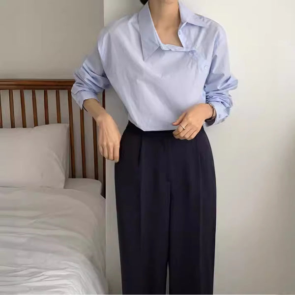 Chic Solid Color Women's Cotton Shirt with Long Sleeves