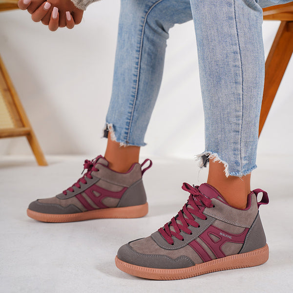 Women's Breathable Flat Skate Shoes in Brown and Dark Grey