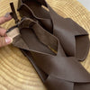 Retro Fish Mouth Flat Sandals - Handmade Soft Leather, Elastic Band, Women's Casual Comfort Shoes
