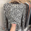 Chic Leopard Print Top for Stylish Comfort, Round Neck, Long Sleeve - Khaki Gray White - S,M,L,XXL - Polyester Blend - All-match Fashion