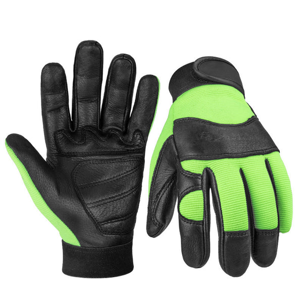 Eco-Friendly Deerskin Cycling & Fitness Gloves, Color-Matching Design, Yellow and Green Options, Outdoor Sports and Fitness Accessory.