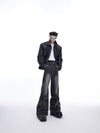 Vintage-Inspired Washed Skinny Jeans with Strap Patchwork Detail, Black Denim Pants, Zipper Fly - Sizes M, L, XL