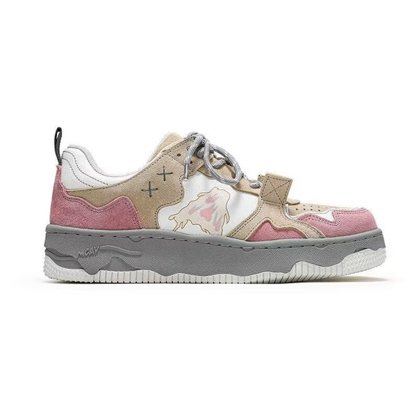 Stylish Retro Pink Sneakers with Rubber Sole - Women's Trendy Casual Footwear