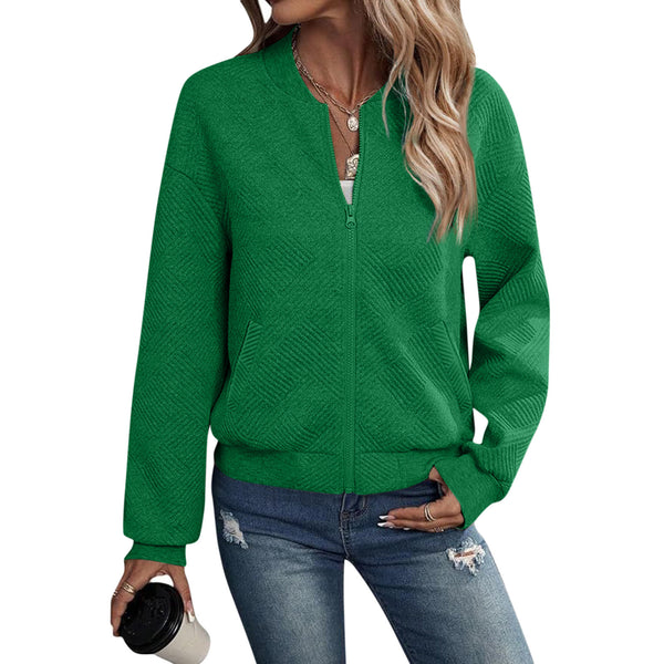 Chic Long-Sleeve Zippered Cardigan in Solid Colors