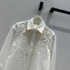 Elegant Hollow Mesh Long-Sleeve Lapel Shirt in White - Women's Fashion Choice.