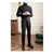 Men's Warm Black Herringbone Thermal Pants - Wool Polyester Blend